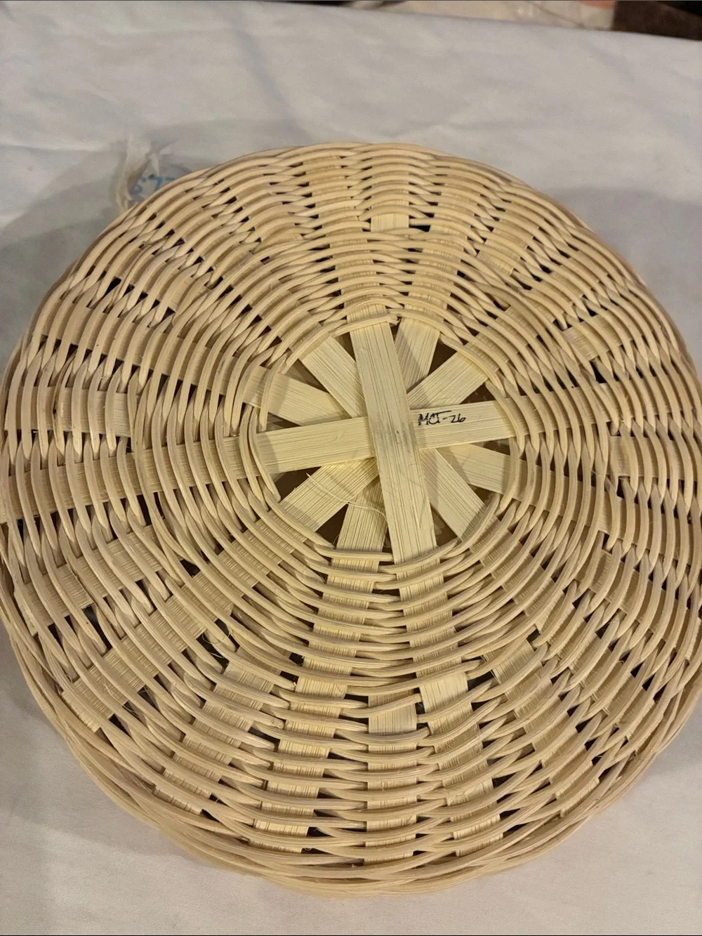 Handwoven Tortilla Basket Natural Wicker Basket Multicolor Accent Lid Wood Knob